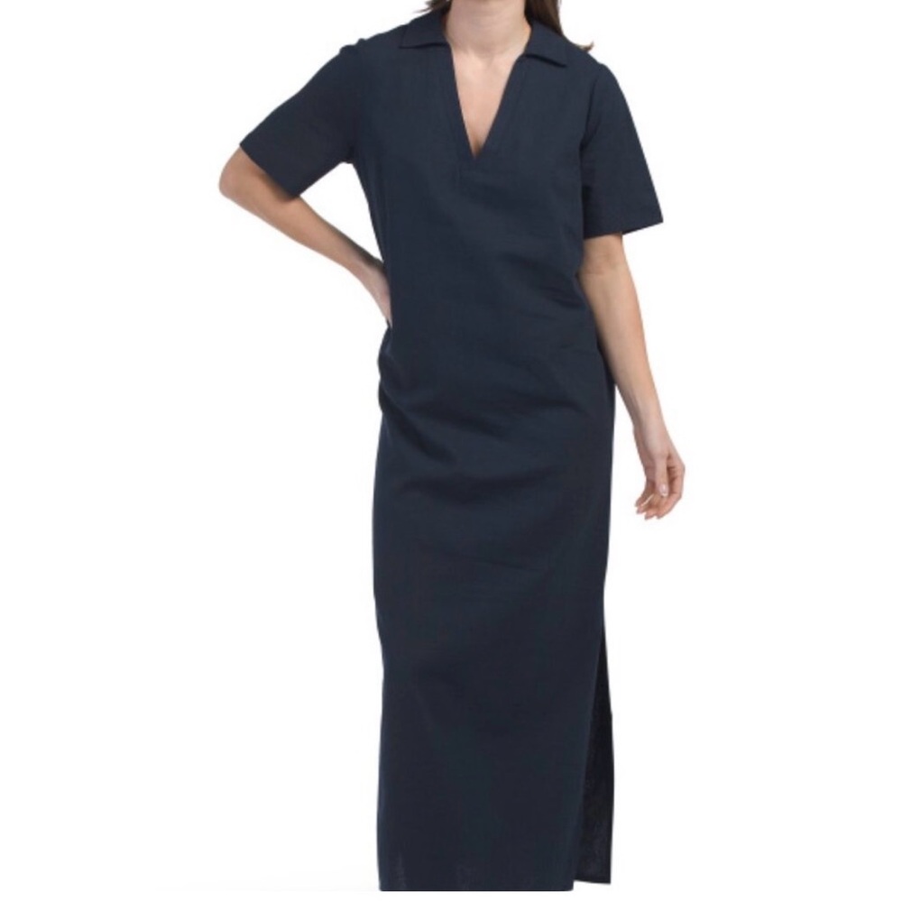 London Times Navy Short-Sleeve Maxi Dress